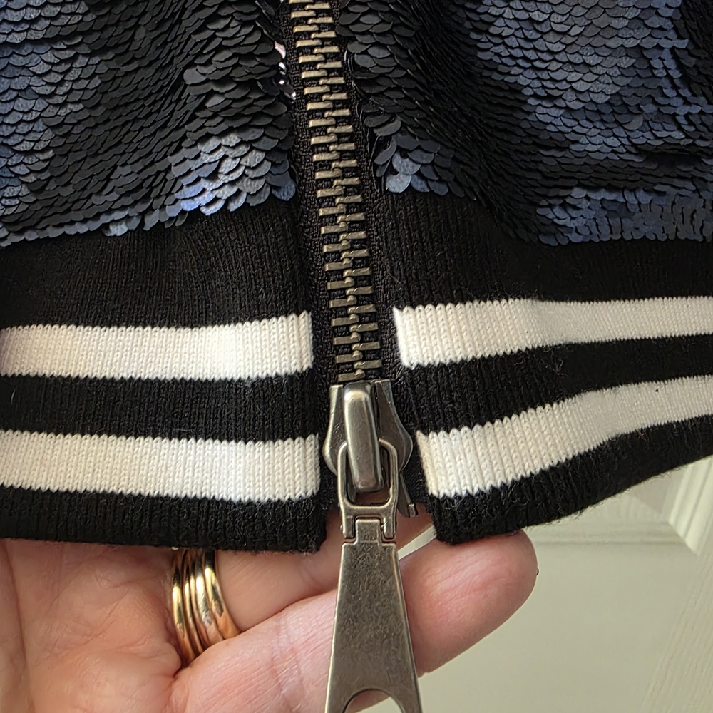Rebecca Minkoff Navy Sequin Bomber Jacket - Picture 3 of 5